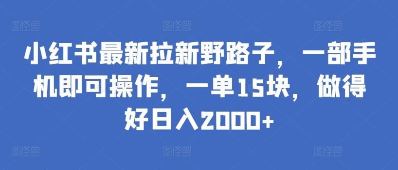 小红书最新拉新野路子，一部手机即可操作，一单15块，做得好日入2000+【揭秘】-富爸爸项目圈