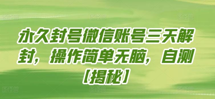 永久封号微信账号三天解封，操作简单无脑，自测【揭秘】-富爸爸项目圈