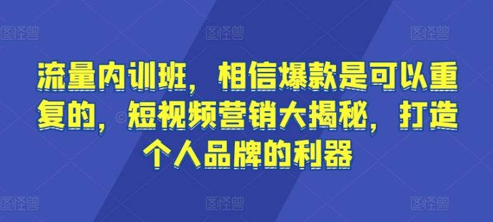 流量内训班，相信爆款是可以重复的，短视频营销大揭秘，打造个人品牌的利器-富爸爸项目圈