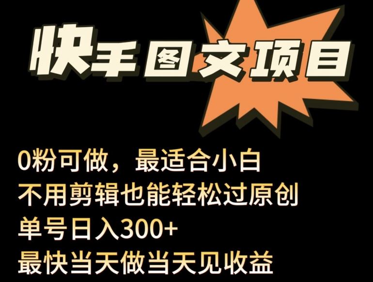 24年最新快手图文带货项目，零粉可做，不用剪辑轻松过原创单号轻松日入300+【揭秘】-富爸爸项目圈