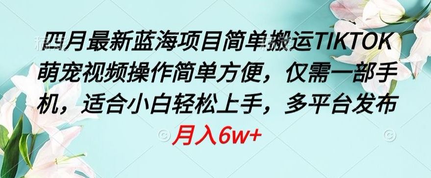 四月最新蓝海项目，简单搬运TIKTOK萌宠视频，操作简单方便，仅需一部手机【揭秘】-富爸爸项目圈