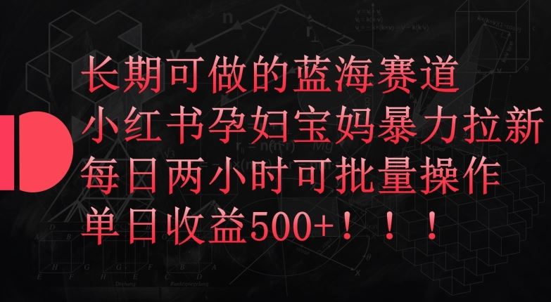 长期可做的蓝海赛道，小红书孕妇宝妈暴力拉新玩法，每日两小时可批量操作，单日收益500+【揭秘】-富爸爸项目圈