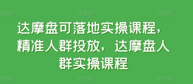 达摩盘可落地实操课程，精准人群投放，达摩盘人群实操课程-富爸爸项目圈