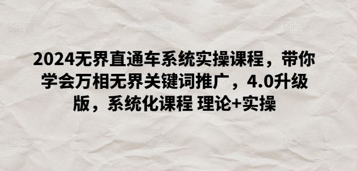 2024无界直通车系统实操课程，带你学会万相无界关键词推广，4.0升级版，系统化课程 理论+实操-富爸爸项目圈