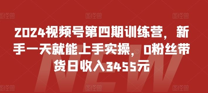 2024视频号第四期训练营，新手一天就能上手实操，0粉丝带货日收入3455元-富爸爸项目圈