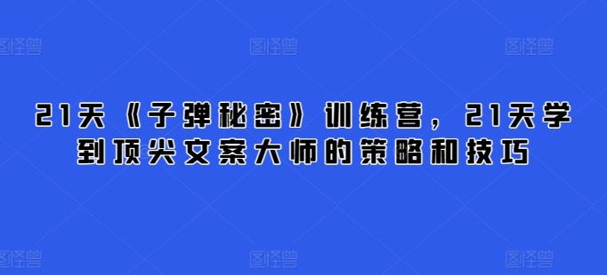 21天《子弹秘密》训练营，21天学到顶尖文案大师的策略和技巧-富爸爸项目圈