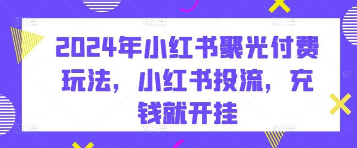 2024年小红书聚光付费玩法，小红书投流，充钱就开挂-富爸爸项目圈