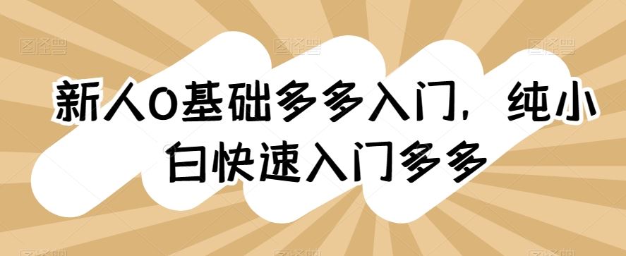 新人0基础多多入门，​纯小白快速入门多多-富爸爸项目圈