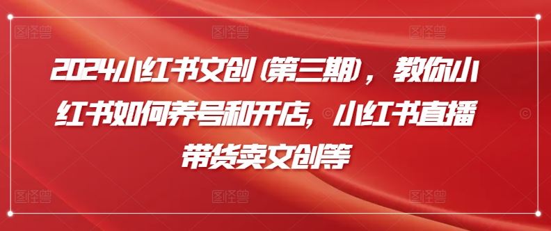 2024小红书文创(第三期)，教你小红书如何养号和开店，小红书直播带货卖文创等-富爸爸项目圈