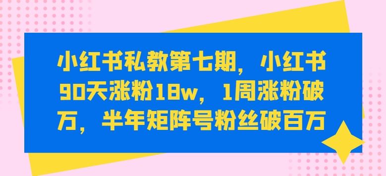 小红书私教第七期，小红书90天涨粉18w，1周涨粉破万，半年矩阵号粉丝破百万-富爸爸项目圈