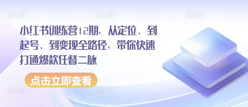 小红书训练营12期，从定位、到起号、到变现全路径，带你快速打通爆款任督二脉-富爸爸项目圈