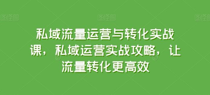 私域流量运营与转化实战课，私域运营实战攻略，让流量转化更高效-富爸爸项目圈