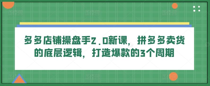 多多店铺操盘手2.0新课，拼多多卖货的底层逻辑，打造爆款的3个周期-富爸爸项目圈