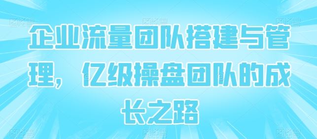 企业流量团队搭建与管理，亿级操盘团队的成长之路-富爸爸项目圈