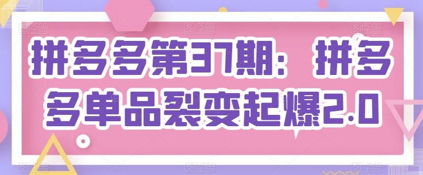 拼多多第37期：拼多多单品裂变起爆2.0-富爸爸项目圈