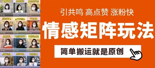 简单搬运，情感矩阵玩法，涨粉速度快，可带货，可起号【揭秘】-富爸爸项目圈