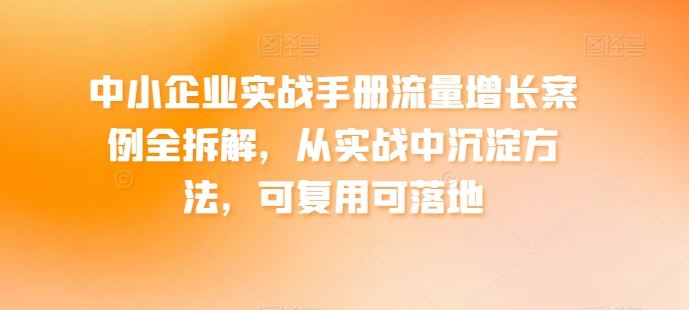 中小企业实战手册流量增长案例全拆解，从实战中沉淀方法，可复用可落地-富爸爸项目圈