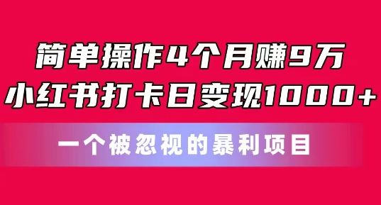简单操作4个月赚9w，小红书打卡日变现1k，一个被忽视的暴力项目【揭秘】-富爸爸项目圈