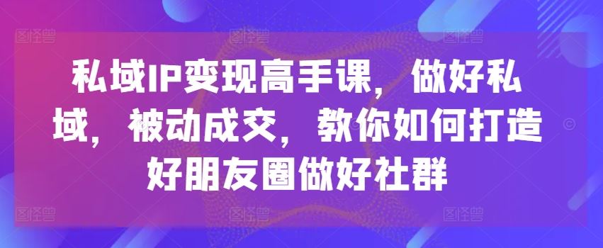 私域IP变现高手课，做好私域，被动成交，教你如何打造好朋友圈做好社群-富爸爸项目圈