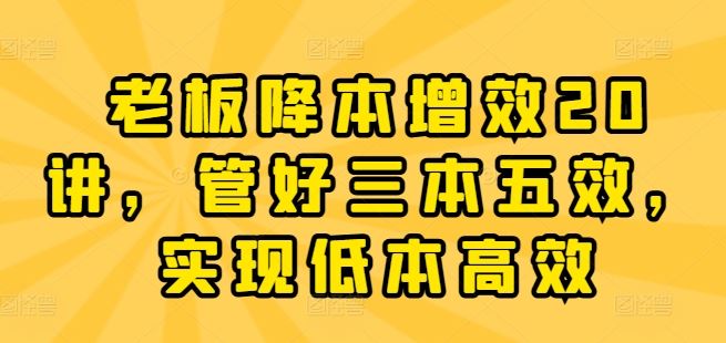 老板降本增效20讲，管好三本五效，实现低本高效-富爸爸项目圈