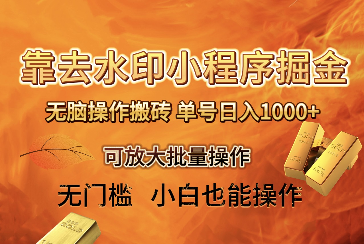 （8339期）去水印小程序+拼多多 无脑搬砖 ，单号日入1000+ 保姆级教程 可放大批量操作-富爸爸项目圈