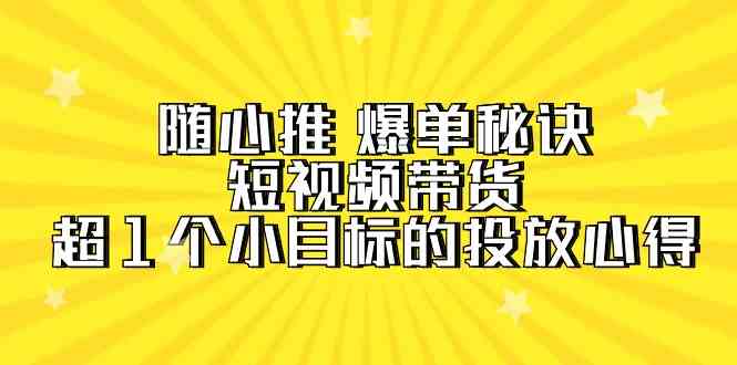 （9687期）随心推 爆单秘诀，短视频带货-超1个小目标的投放心得（7节视频课）-富爸爸项目圈