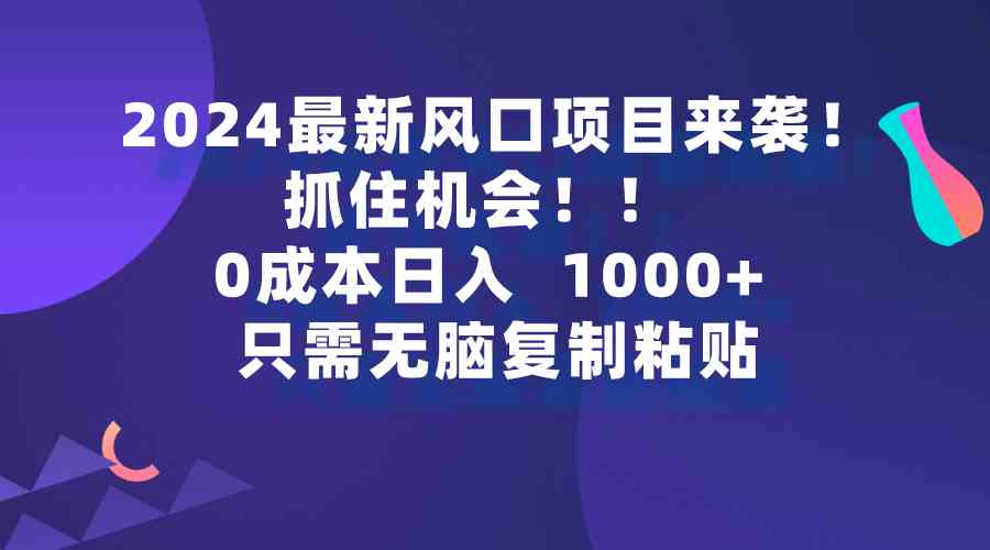 （9899期）2024最新风口项目来袭，抓住机会，0成本一部手机日入1000+，只需无脑复…-富爸爸项目圈