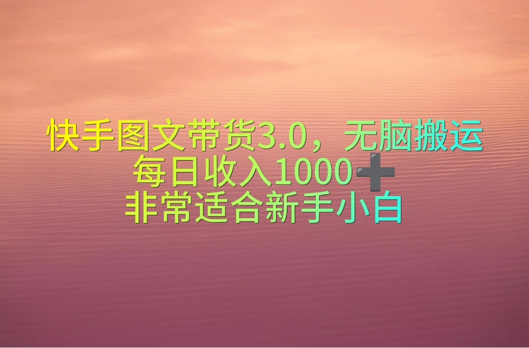 （10252期）快手图文带货3.0，无脑搬运，每日收入1000＋，非常适合新手小白-富爸爸项目圈