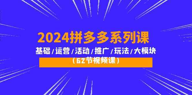 （10019期）2024拼多多系列课：基础/运营/活动/推广/玩法/大模块（62节视频课）-富爸爸项目圈