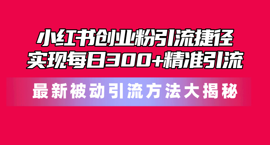 （10692期）小红书创业粉引流捷径！最新被动引流方法大揭秘，实现每日300+精准引流-富爸爸项目圈