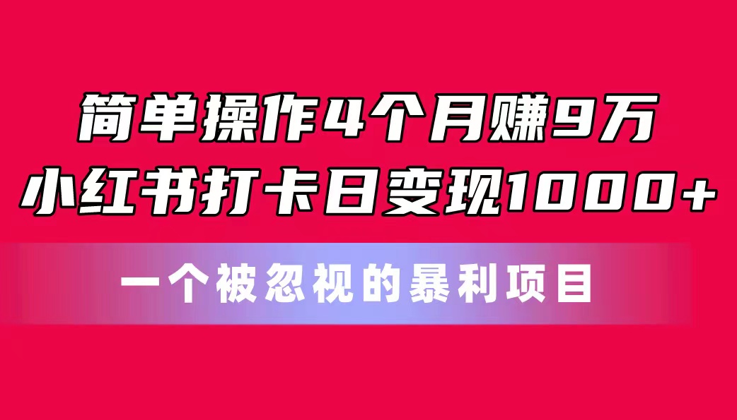 （11048期）简单操作4个月赚9万！小红书打卡日变现1000+！一个被忽视的暴力项目-富爸爸项目圈