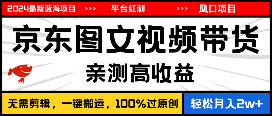 （11147期）2024最新蓝海项目，逛逛京东图文视频带货，无需剪辑，月入20000+-富爸爸项目圈