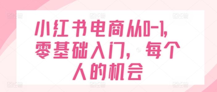 小红书电商从0-1，零基础入门，每个人的机会-富爸爸项目圈
