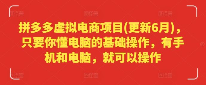 拼多多虚拟电商项目(更新6月)，只要你懂电脑的基础操作，有手机和电脑，就可以操作-富爸爸项目圈