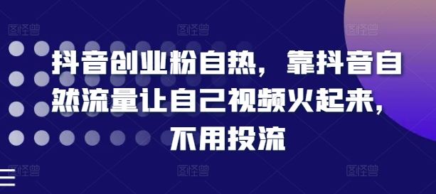 抖音创业粉自热，靠抖音自然流量让自己视频火起来，不用投流-富爸爸项目圈