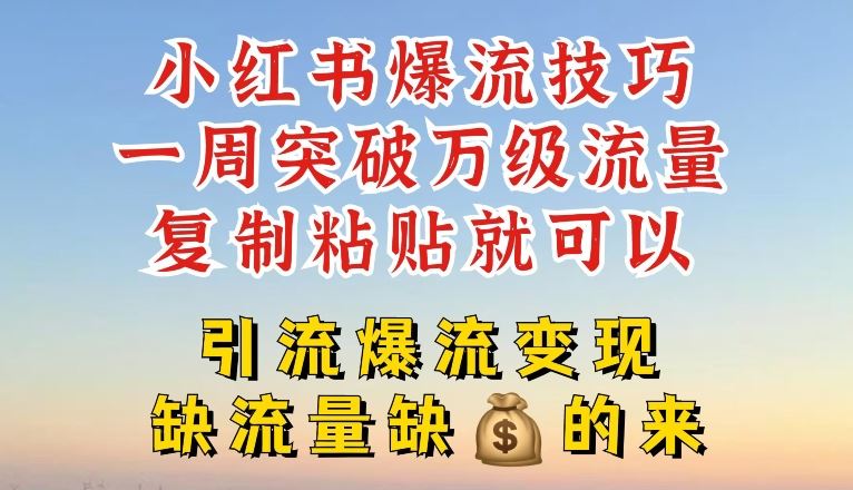 小红书爆流技巧，一周突破万级流量，复制粘贴就可以，引流爆流变现【揭秘】-富爸爸项目圈