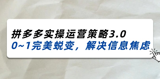 （11658期）2024_2025拼多多实操运营策略3.0，0~1完美蜕变，解决信息焦虑（38节）-富爸爸项目圈