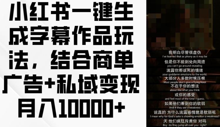 小红书一键生成字幕作品玩法，结合商单广告+私域变现月入1w+【揭秘】-富爸爸项目圈