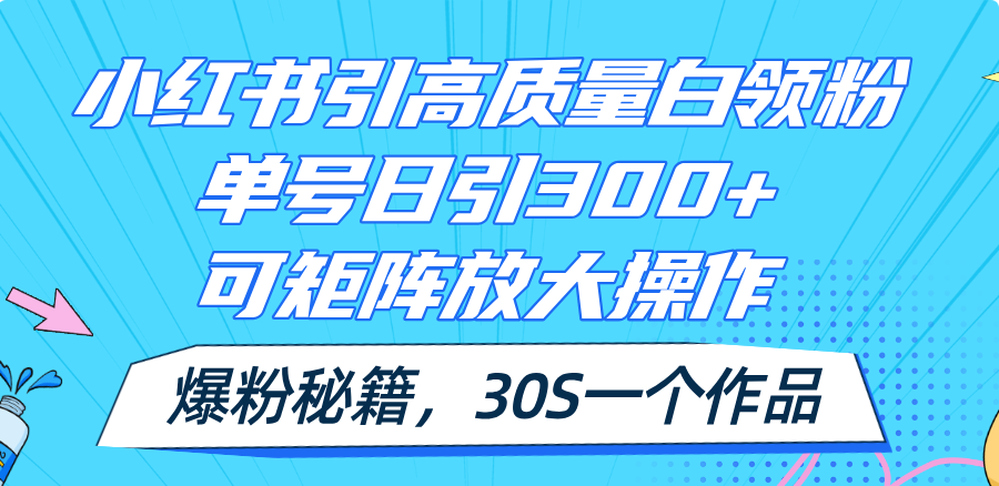 （11692期）小红书引高质量白领粉，单号日引300+，可放大操作，爆粉秘籍！30s一个作品-富爸爸项目圈
