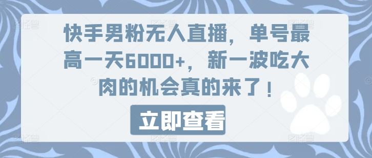 快手男粉无人直播，单号最高一天6000+，新一波吃大肉的机会真的来了-富爸爸项目圈