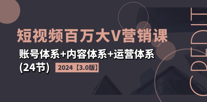 （11795期）2024短视频·百万大V营销课【3.0版】账号体系+内容体系+运营体系(24节)-富爸爸项目圈