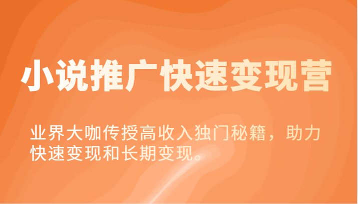 小说推广快速变现营-业界大咖传授高收入独门秘籍，助力快速变现和长期变现。-富爸爸项目圈