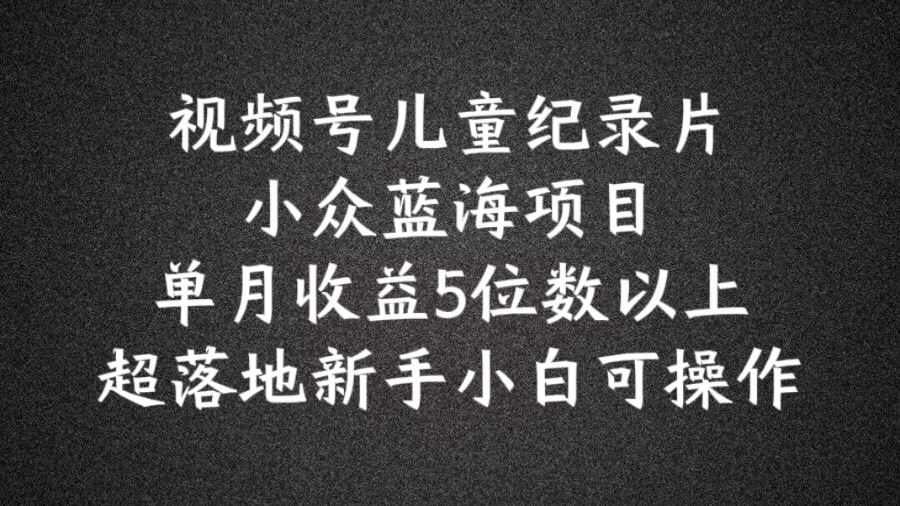 2024蓝海项目视频号儿童纪录片科普，单月收益5位数以上，新手小白可操作【揭秘】-富爸爸项目圈