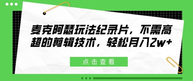 麦克阿瑟玩法纪录片，不需高超的剪辑技术，轻松月入2w+【揭秘】-富爸爸项目圈