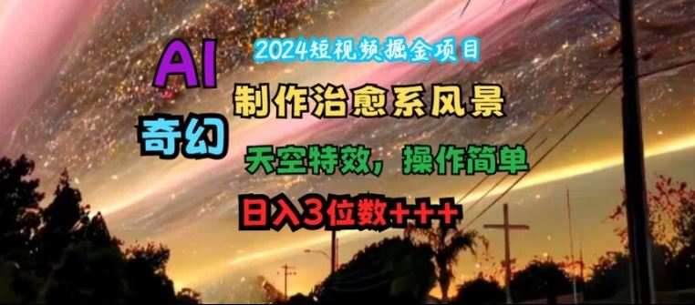 2024短视频掘金项目，AI制作治愈系风景，奇幻天空特效，操作简单，日入3位数【揭秘】-富爸爸项目圈