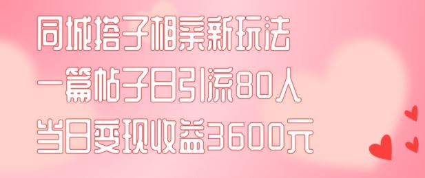 同城搭子相亲新玩法一篇帖子引流80人当日变现3600元(项目教程+实操教程)【揭秘】-富爸爸项目圈