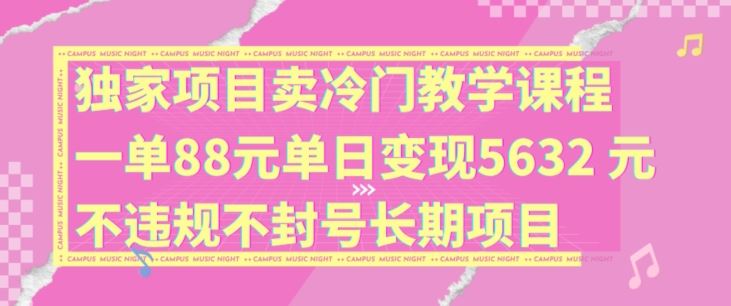 独家项目卖冷门教学课程一单88元单日变现5632元违规不封号长期项目【揭秘】-富爸爸项目圈