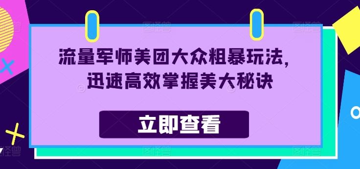 流量军师美团大众粗暴玩法，迅速高效掌握美大秘诀-富爸爸项目圈