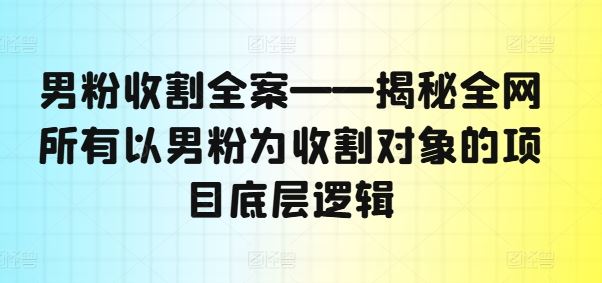 男粉收割全案——揭秘全网所有以男粉为收割对象的项目底层逻辑-富爸爸项目圈