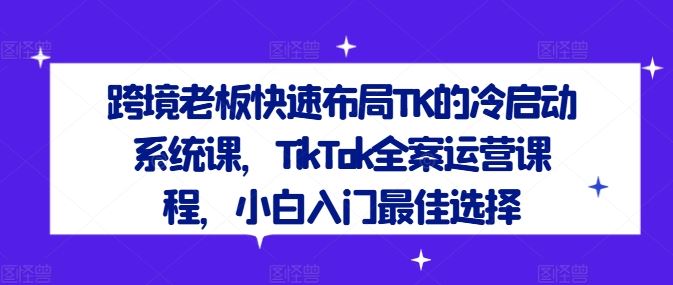 跨境老板快速布局TK的冷启动系统课，TikTok全案运营课程，小白入门最佳选择-富爸爸项目圈